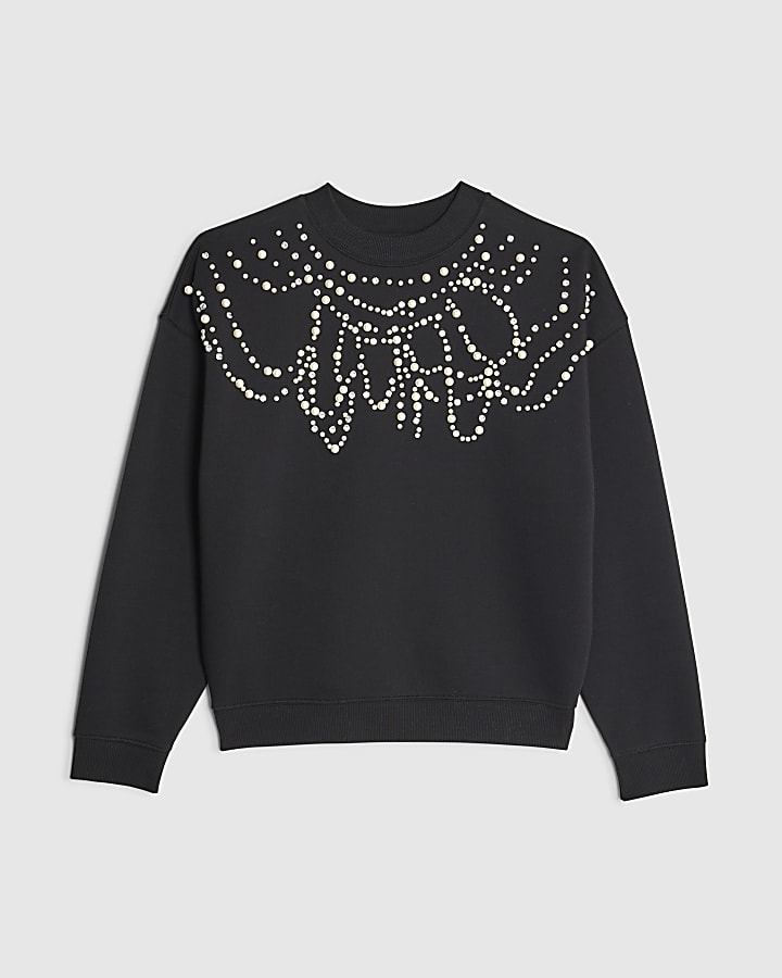 Black Long Sleeve Embellished Sweatshirt