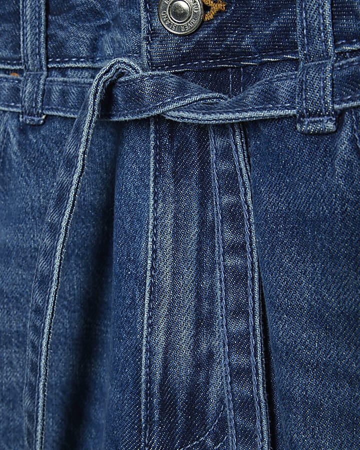 Blue Baggy Wide Leg Tie Waist Jeans