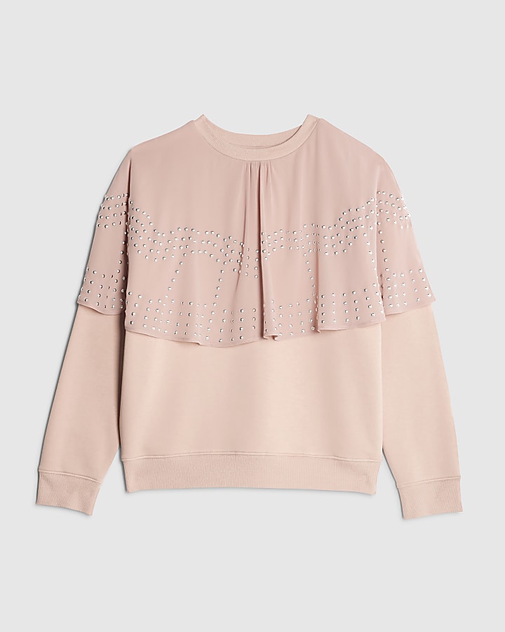 Pink Long Sleeve Studded Cape Sweatshirt