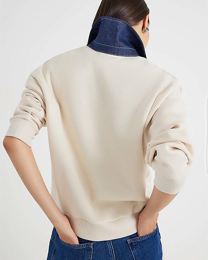 Cream Collared Long Sleeve Sweatshirt