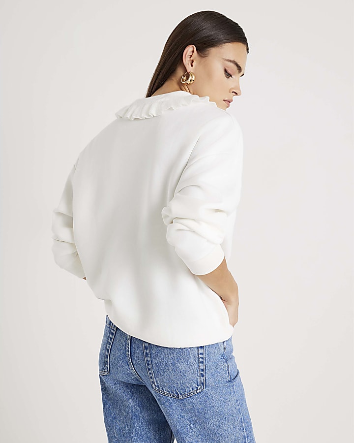 White A La Vie Collared Sweatshirt