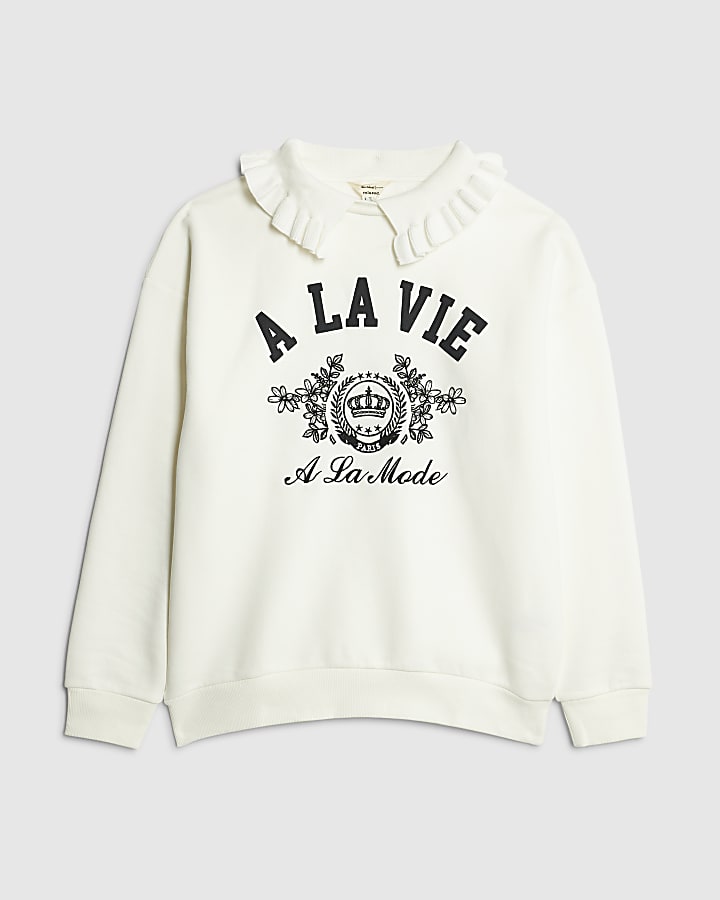 White A La Vie Collared Sweatshirt