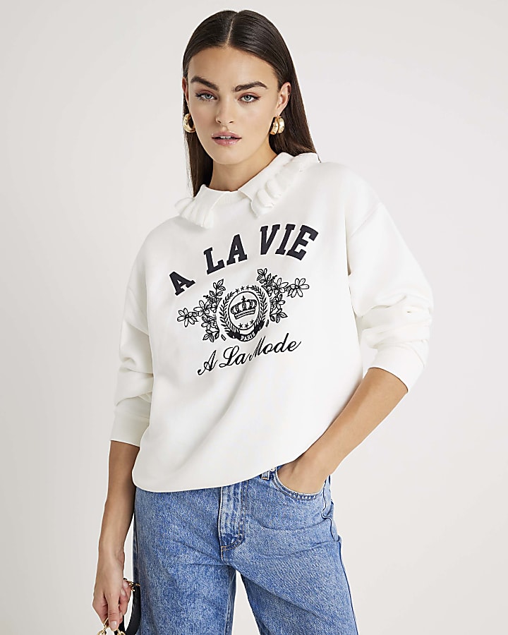 White A La Vie Collared Sweatshirt