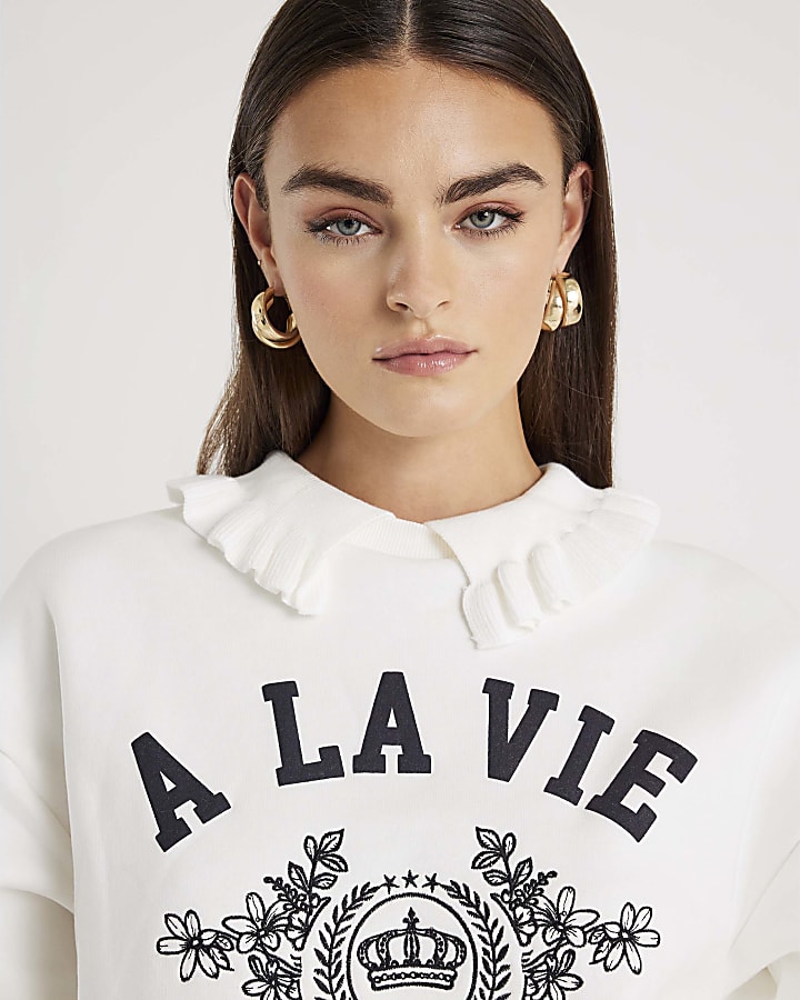 White A La Vie Collared Sweatshirt