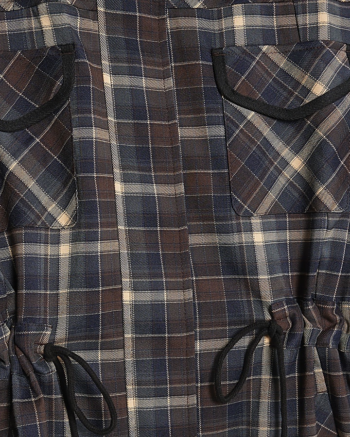 Brown Check Long Sleeve High Neck Jacket