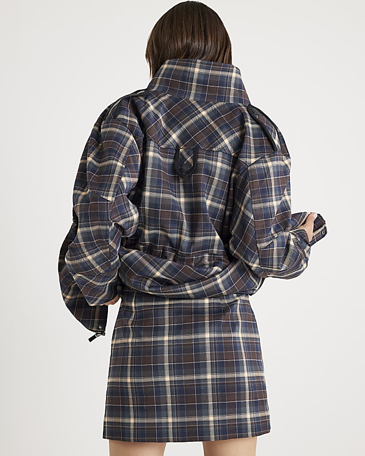 Brown Check A Line Mini Skirt
