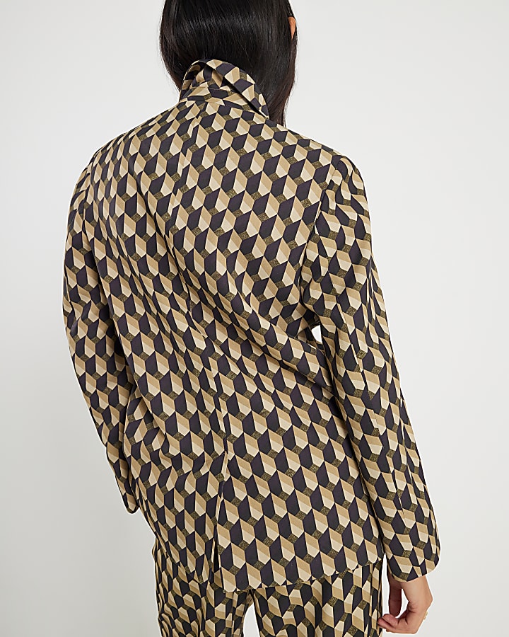 Petite Green Geometric Print Oversized Blazer