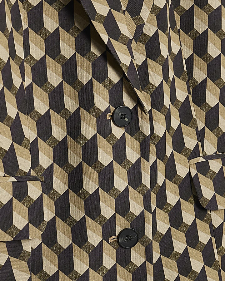 Petite Green Geometric Print Oversized Blazer