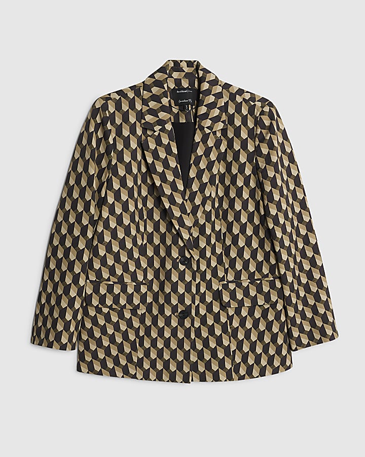 Petite Green Geometric Print Oversized Blazer