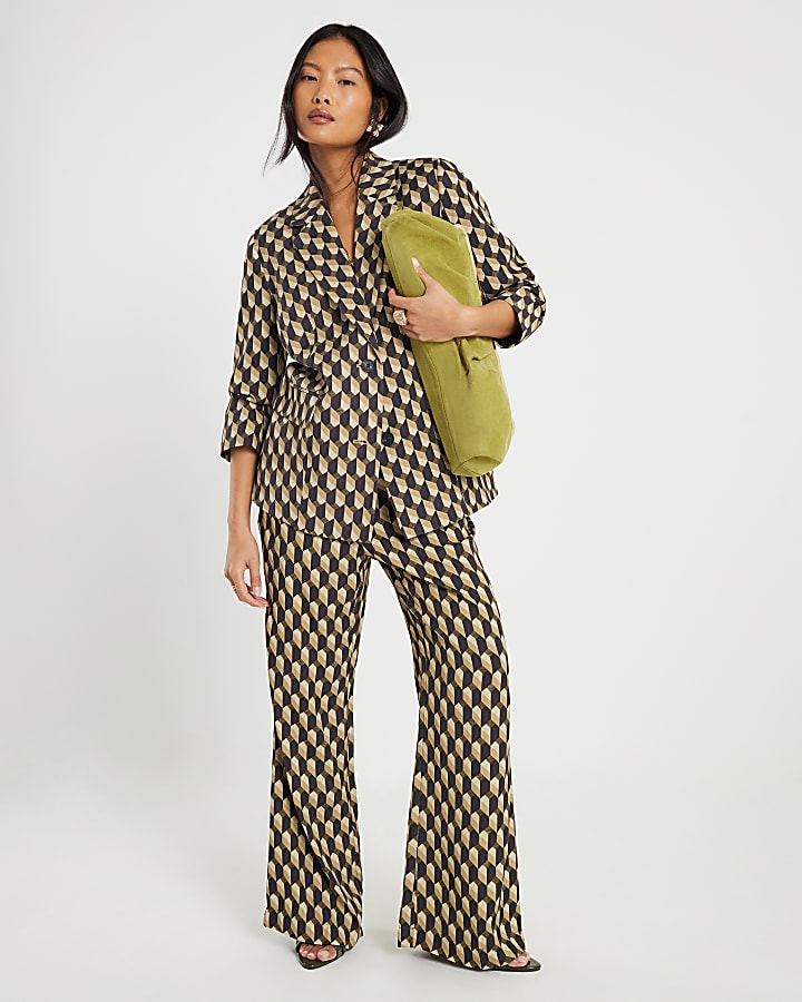 Petite Green Geometric Print Oversized Blazer