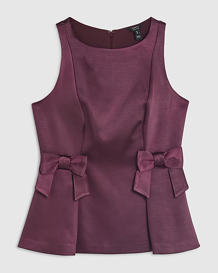 Red Sleeveless Bow Peplum Top