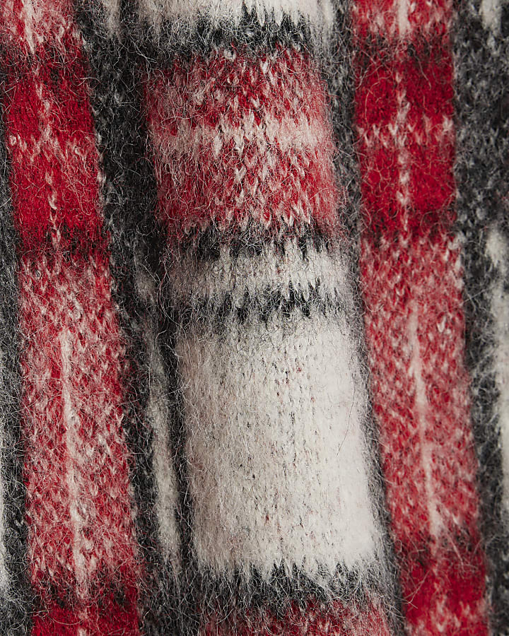 Red Long Sleeve Tartan Fluffy Jumper