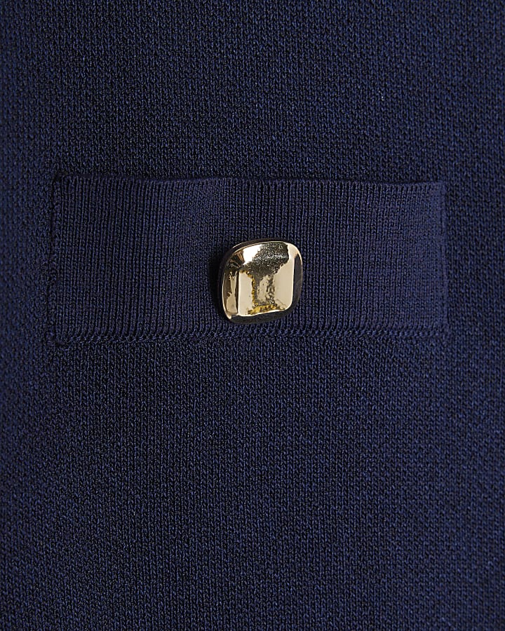 Navy Fitted Pocket Detail Cardigan