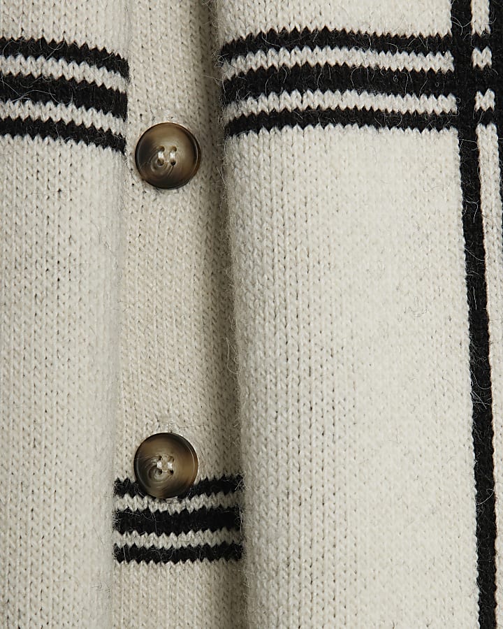 Grey Knitted Check Print Wrap Scarf Cardigan