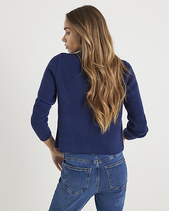 Navy Knitted Long Sleeve Cardigan