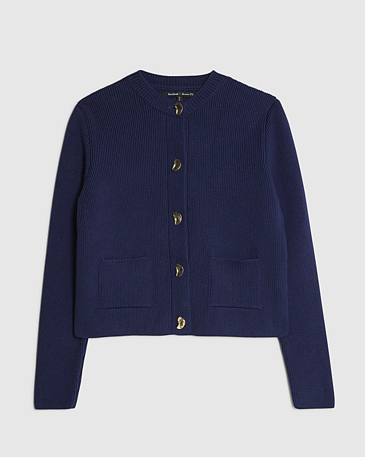 Navy Knitted Long Sleeve Cardigan