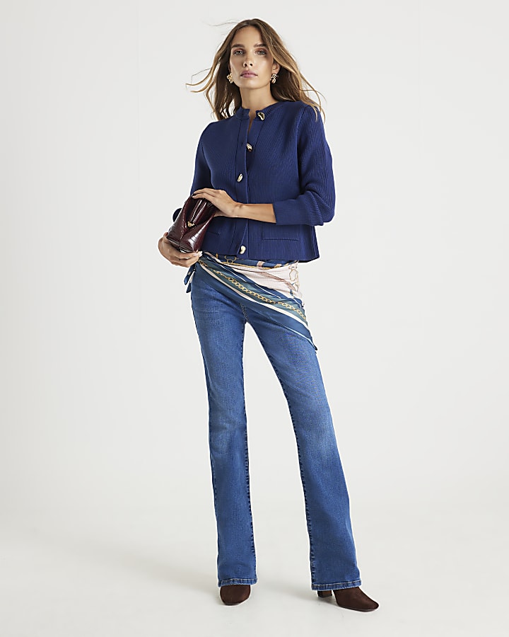 Navy Knitted Long Sleeve Cardigan