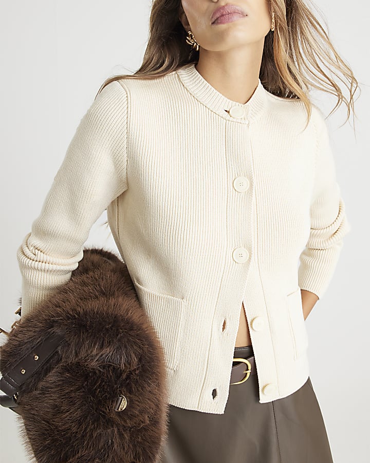 Cream Knitted Long Sleeve Cardigan