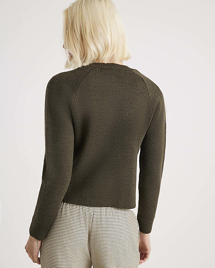Khaki Knitted Long Sleeve Cardigan
