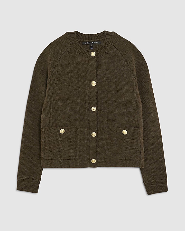 Khaki Knitted Long Sleeve Cardigan