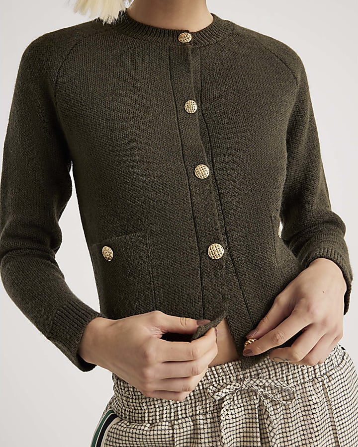 Khaki Knitted Long Sleeve Cardigan