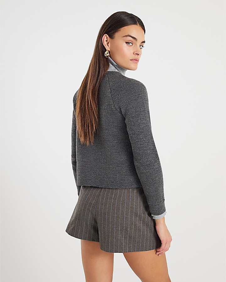 Grey Knitted Long Sleeve Cardigan