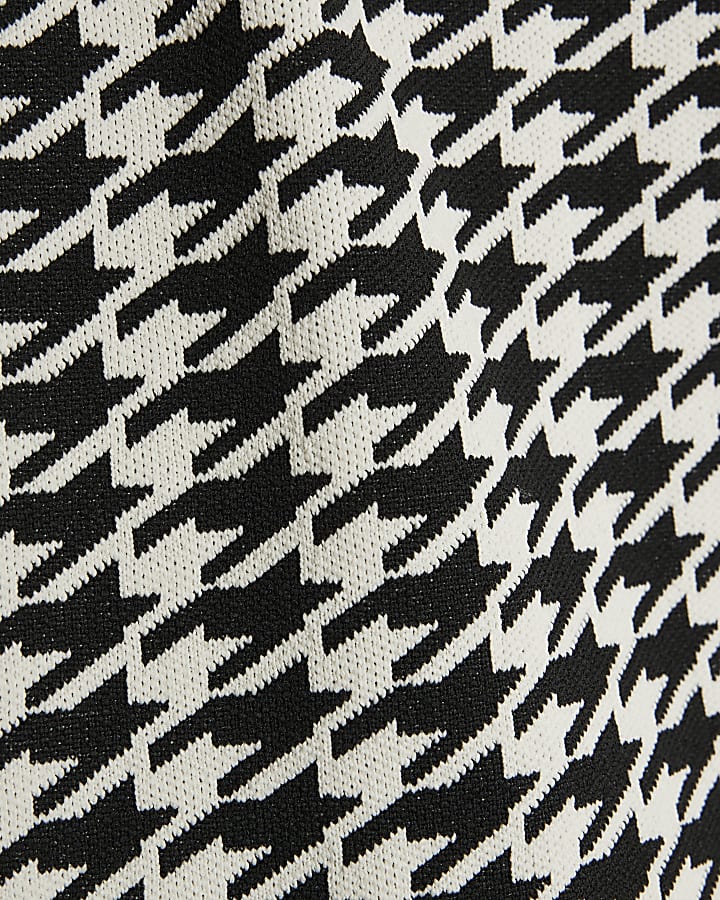 Black Knit Houndstooth High Neck Top