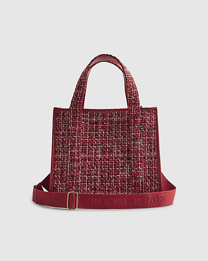 Red Boucle Embroidered Tote Bag