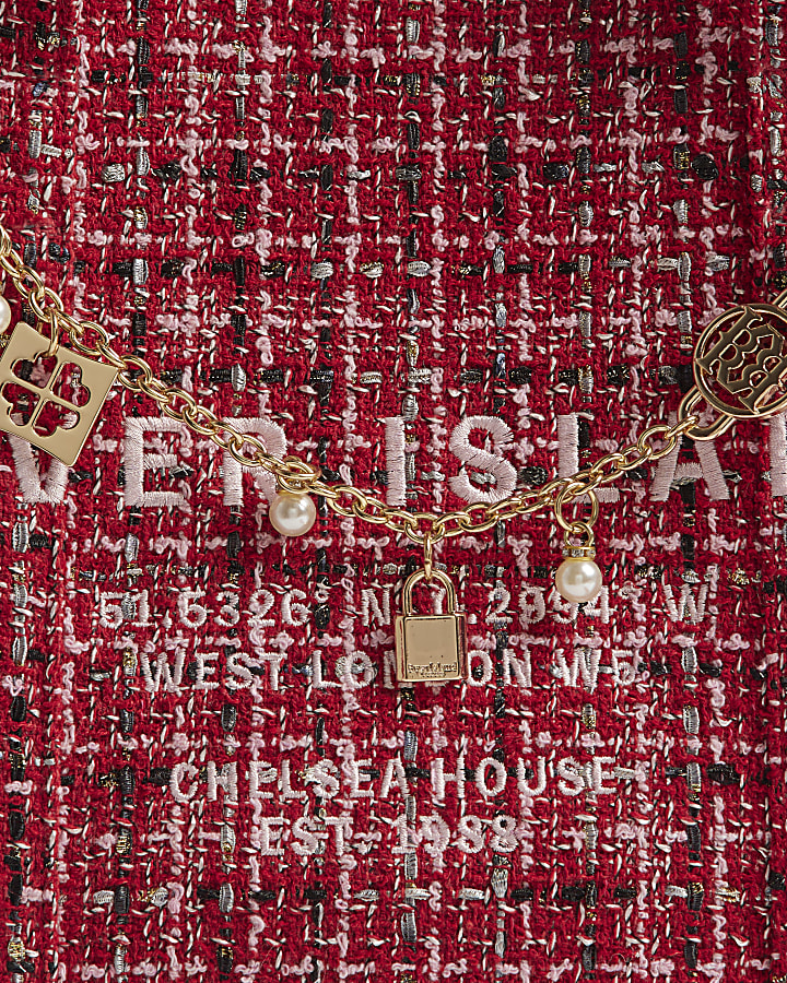 Red Boucle Embroidered Tote Bag