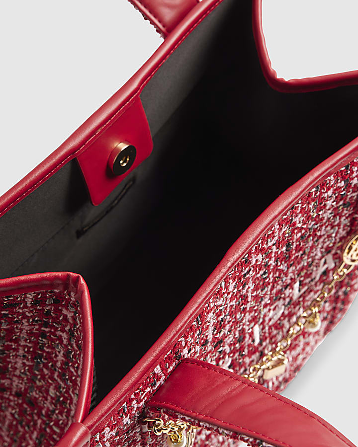 Red Boucle Embroidered Tote Bag