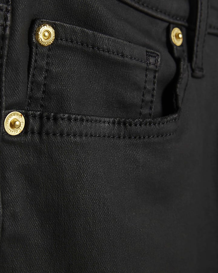 Black Coated High Rise Stretch Straight Jeans