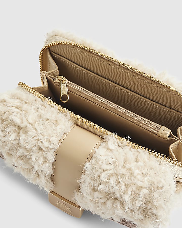 Beige Borg Tab Front Purse