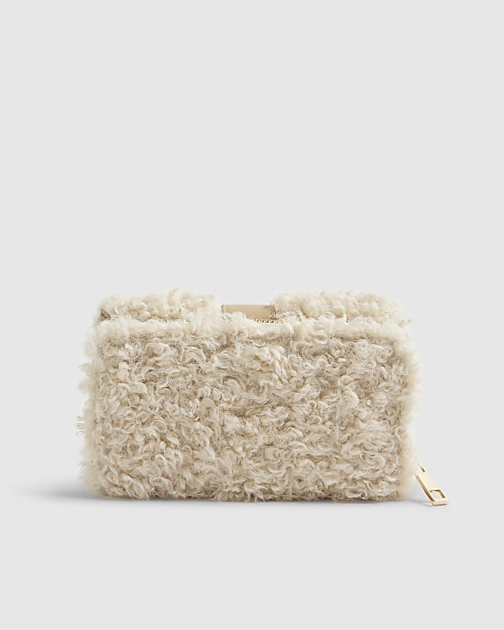 Beige Borg Tab Front Purse