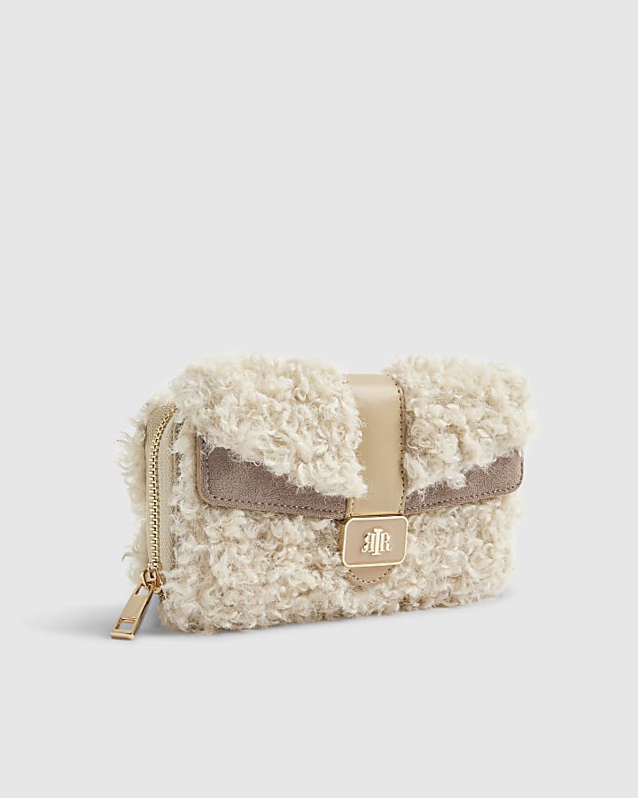 Beige Borg Tab Front Purse