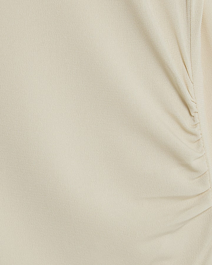 Cream Long sleeve gold Trim Drape Top