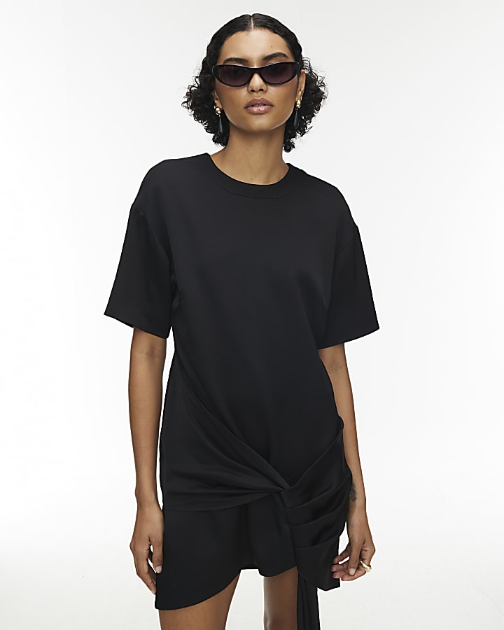 RI Studio Black Draped Mini Dress