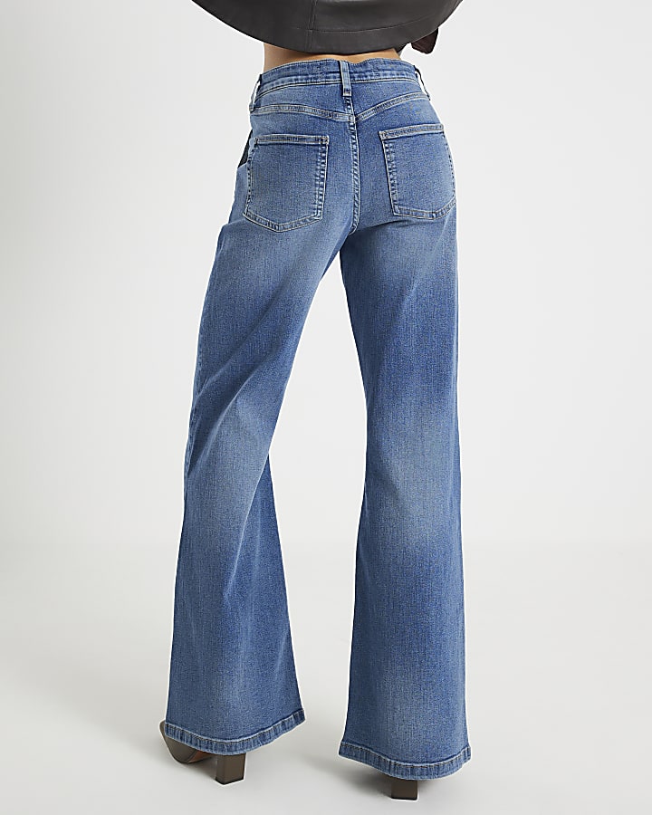 Blue High Rise Wide Leg Snaffle Detail Jeans
