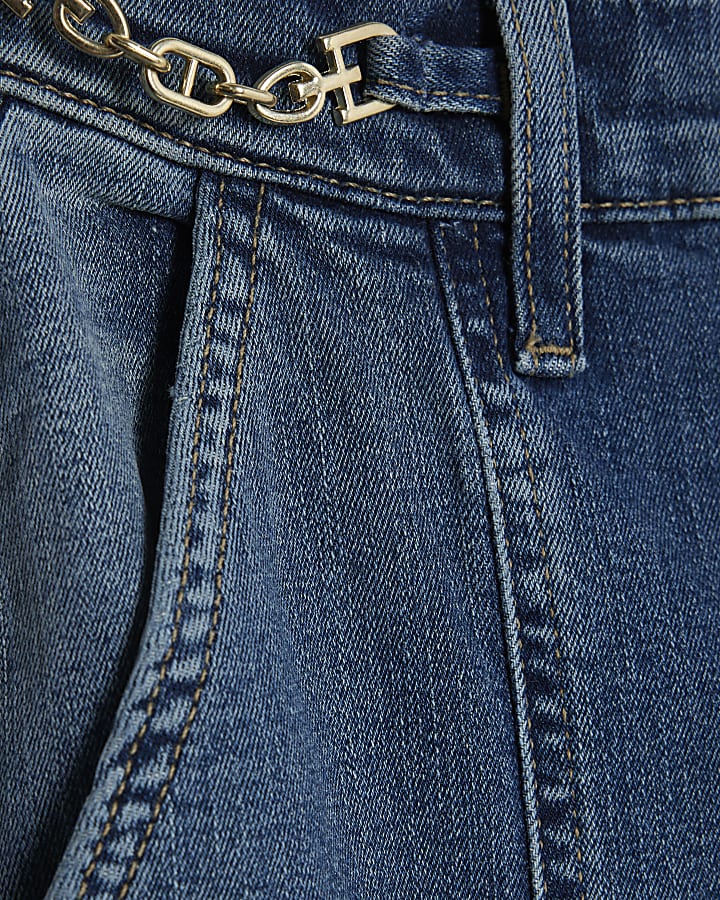 Blue High Rise Wide Leg Snaffle Detail Jeans