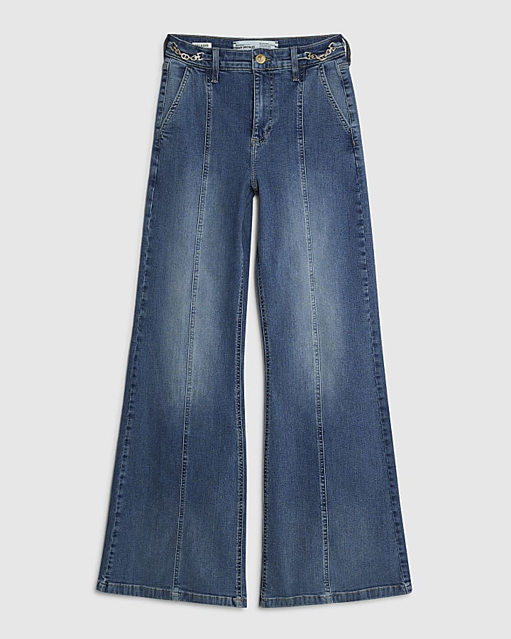Blue High Rise Wide Leg Snaffle Detail Jeans