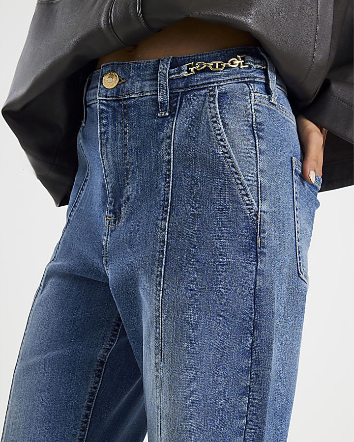 Blue High Rise Wide Leg Snaffle Detail Jeans