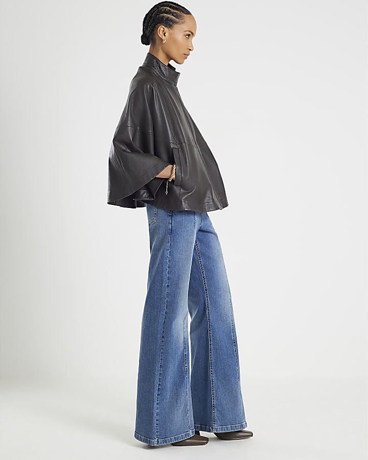 Blue High Rise Wide Leg Snaffle Detail Jeans