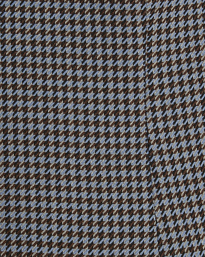 Blue Dogtooth Print Bow Back Top