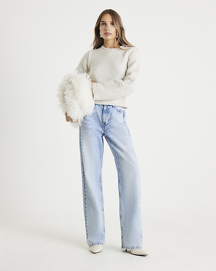 Cream Boucle Embellished Jumper