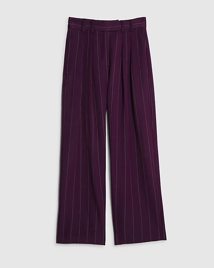 Purple Pinstripe Wide Leg Trousers