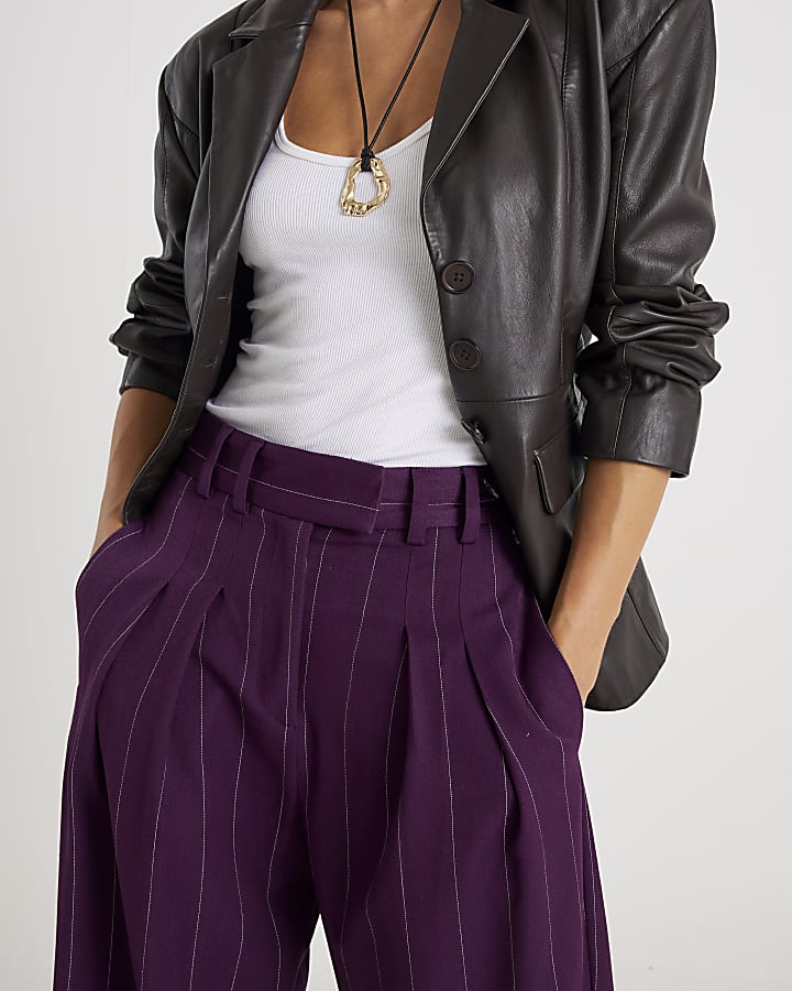 Purple Pinstripe Wide Leg Trousers
