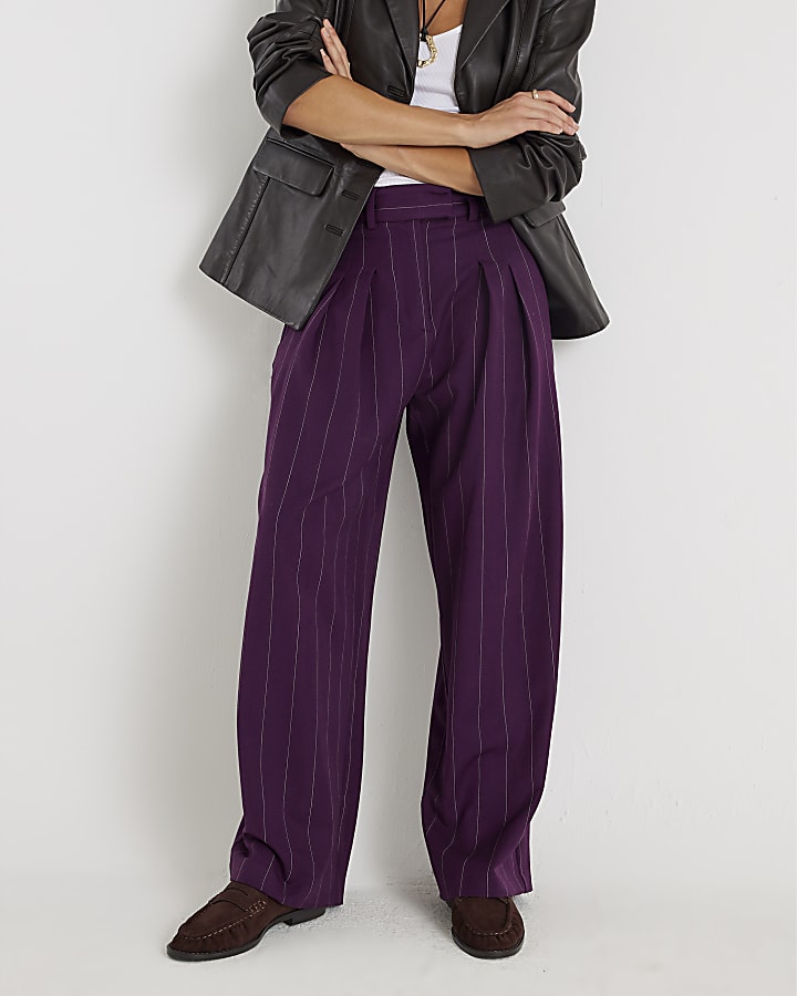Purple Pinstripe Wide Leg Trousers