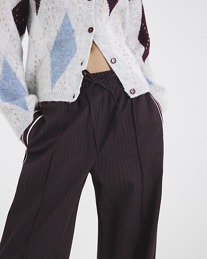 Red Pinstripe Tailored Wide Leg Joggers