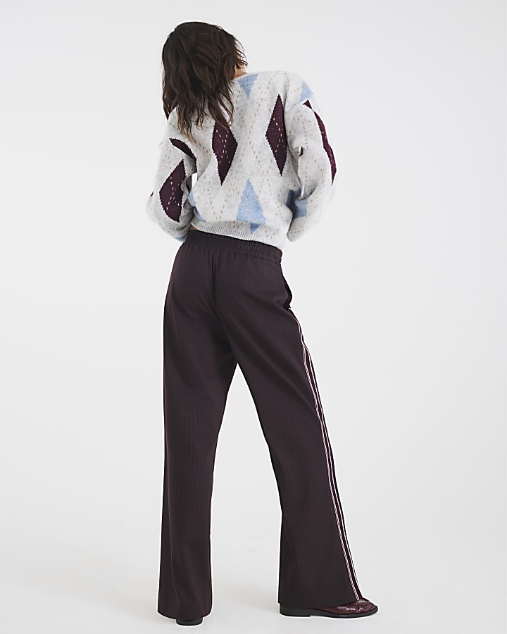 Red Pinstripe Tailored Wide Leg Joggers