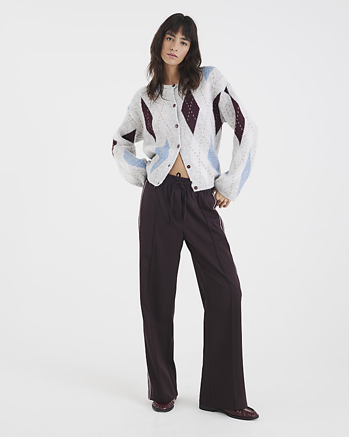 Red Pinstripe Tailored Wide Leg Joggers