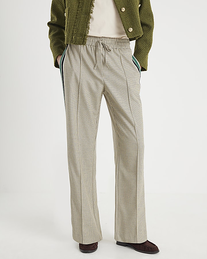 Beige Check Tailored Joggers